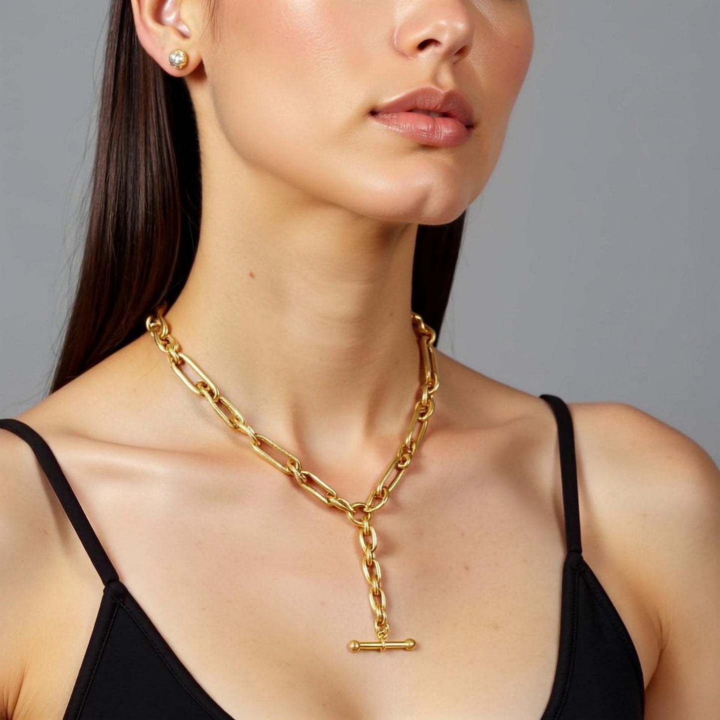 Toggle Necklace with Alternating Chain in 14K Yellow Gold