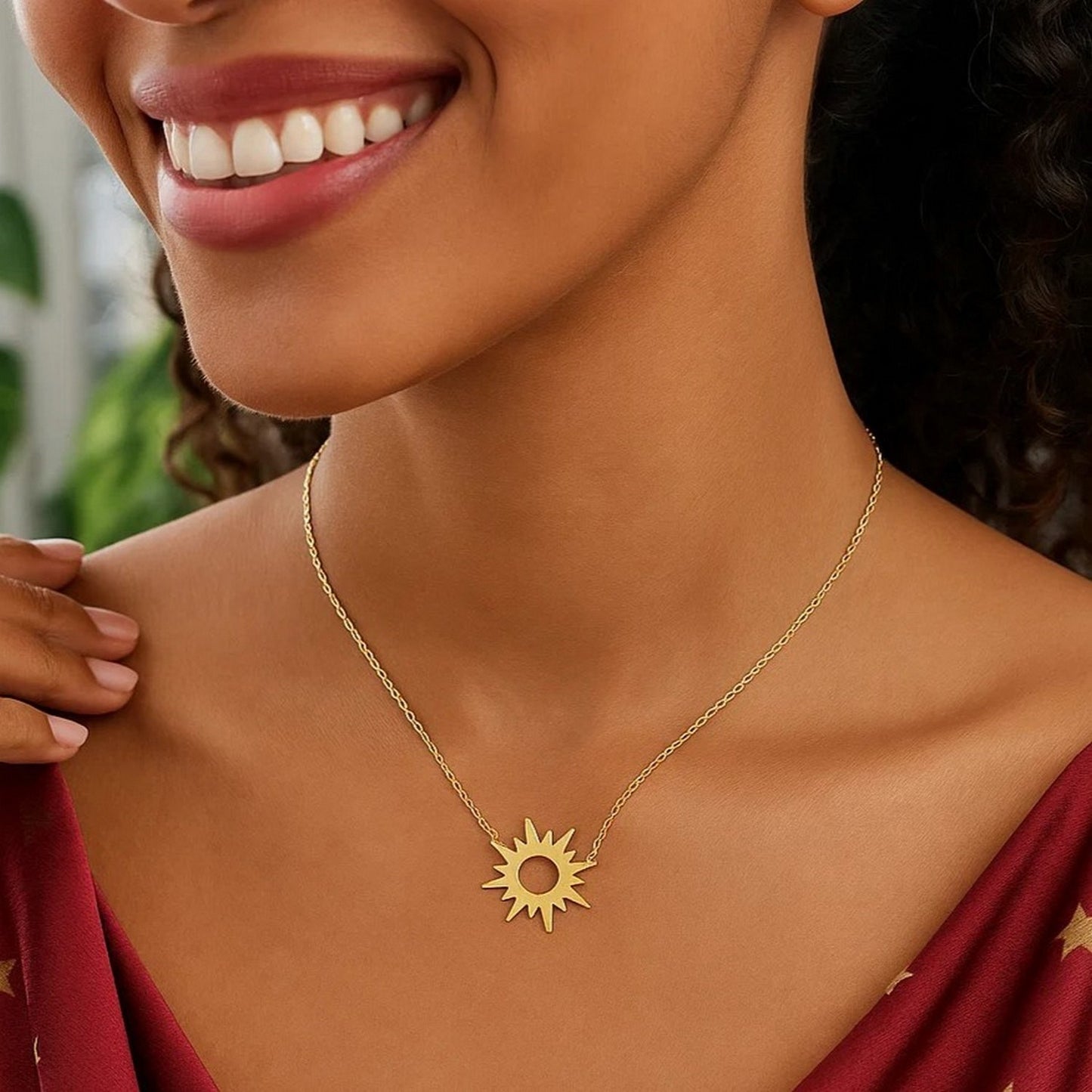 14K Yellow Gold Sunburst Necklace