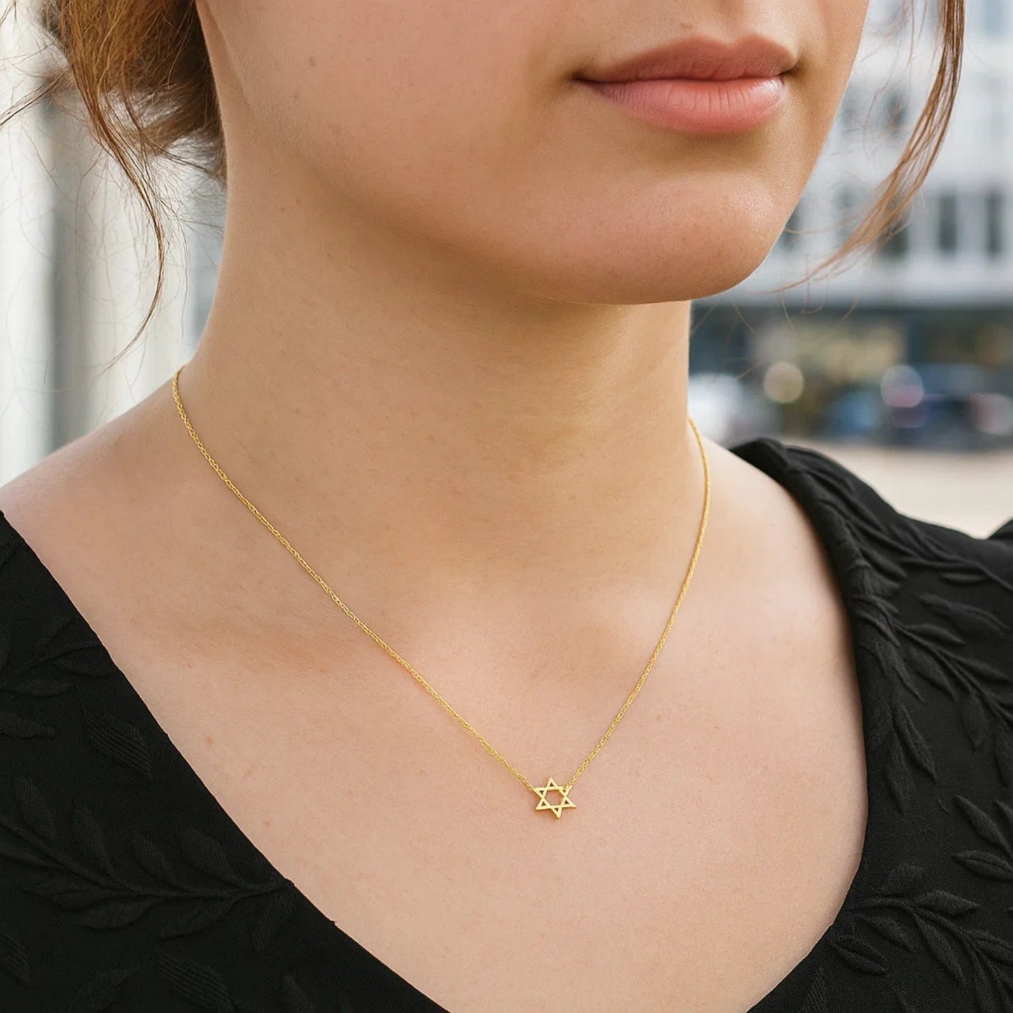 14k Yellow Gold Star of David Necklace