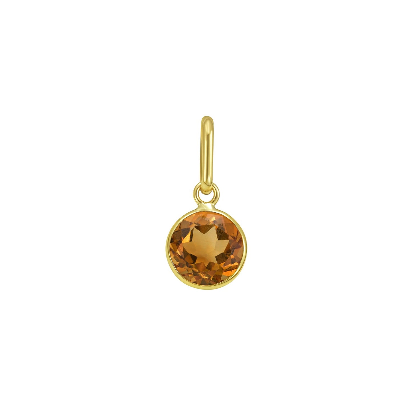 14K Yellow Gold Round Citrine Charm Pendant