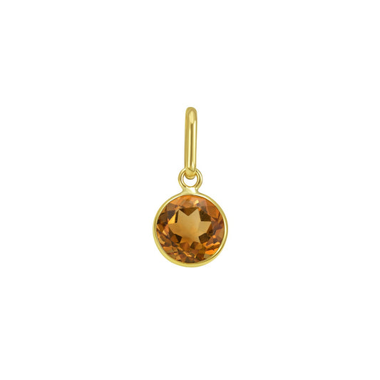 14K Yellow Gold Round Citrine Charm Pendant