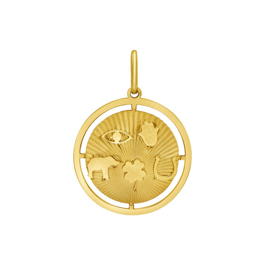 14K Yellow Gold Polished Lucky Symbols Disc Charm Pendant