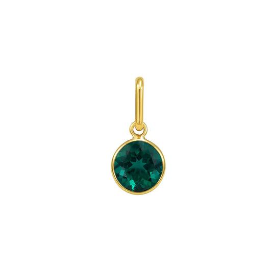 14K Yellow Gold Round Emerald Charm Pendant