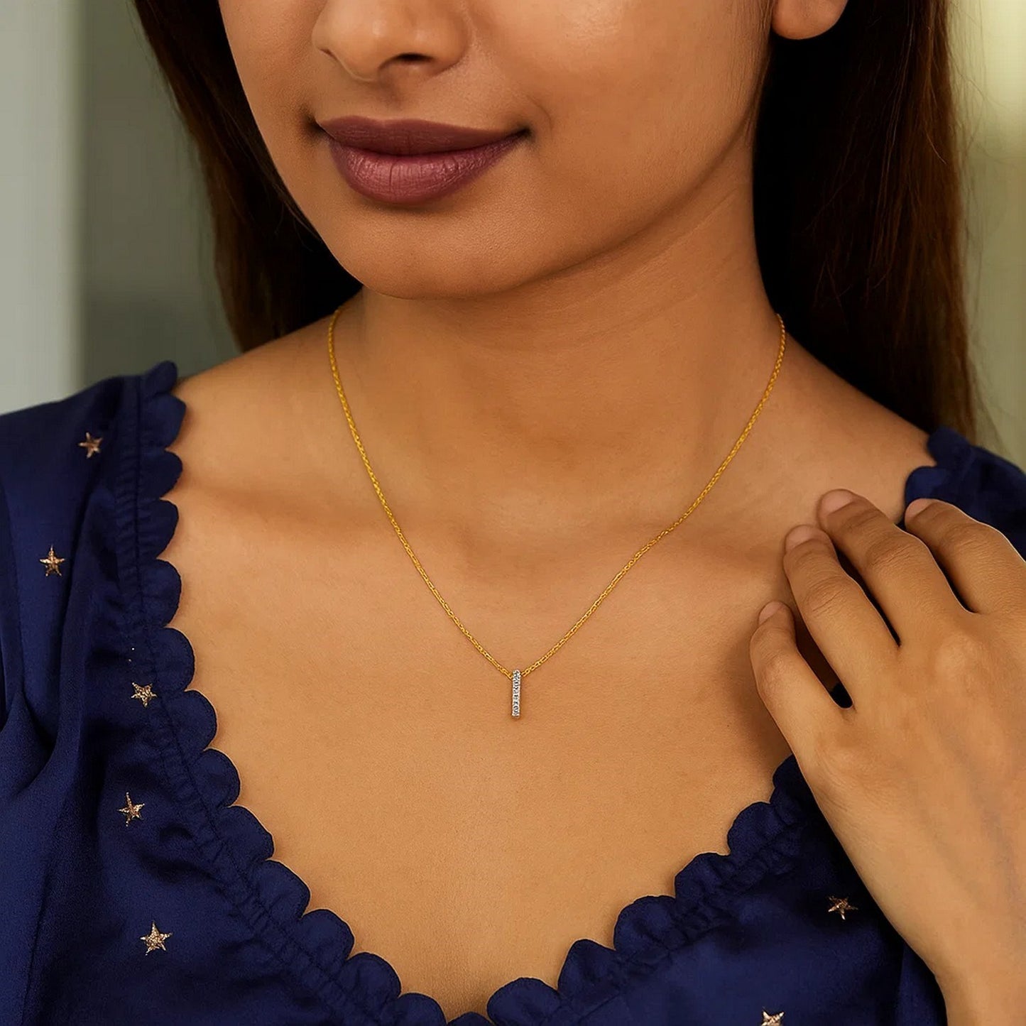 14K Yellow Gold Mini Diamond I Initial Pendant Necklace