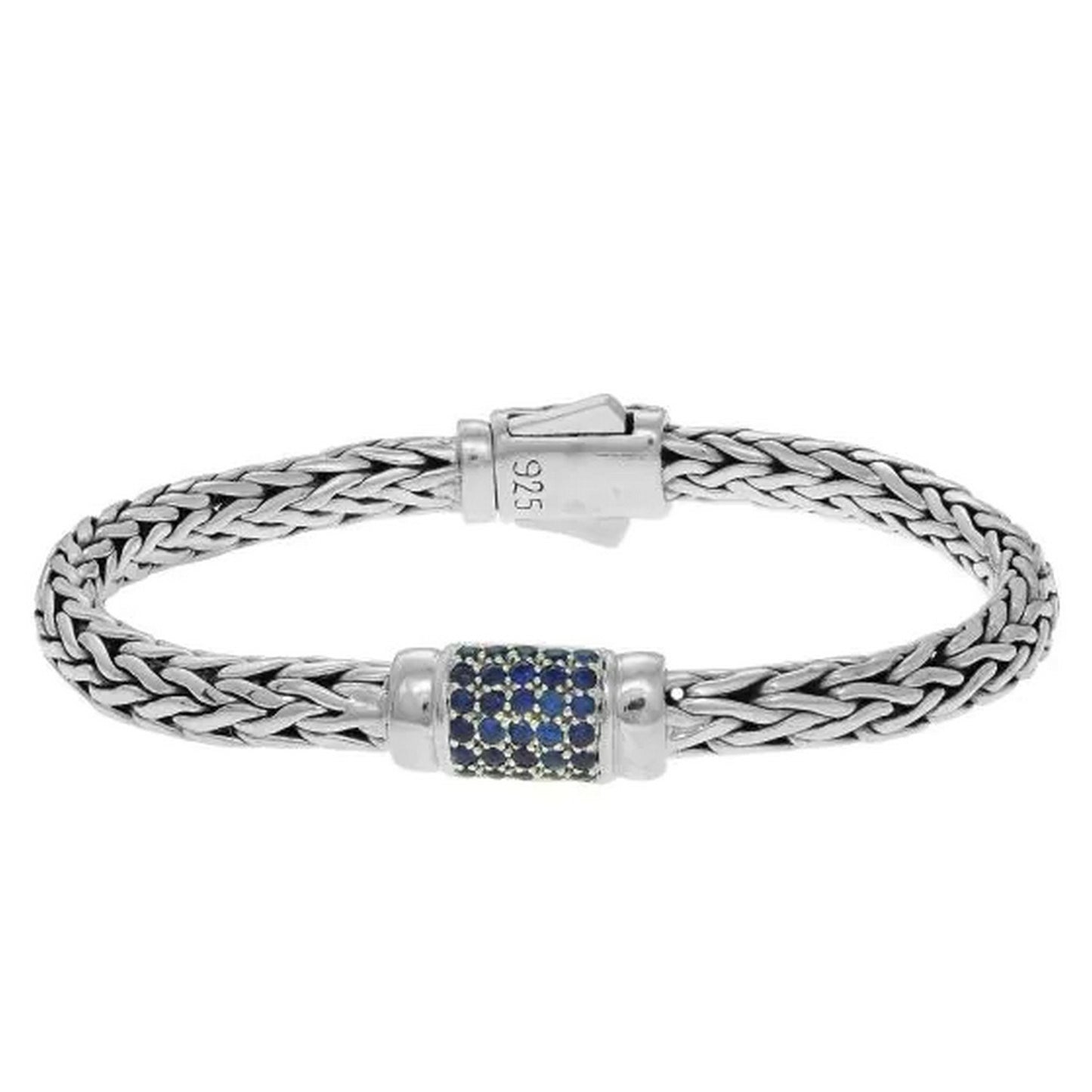 Sterling Silver Weave Motif Bracelet with Blue Sapphire Embellishments (7.00 mm)