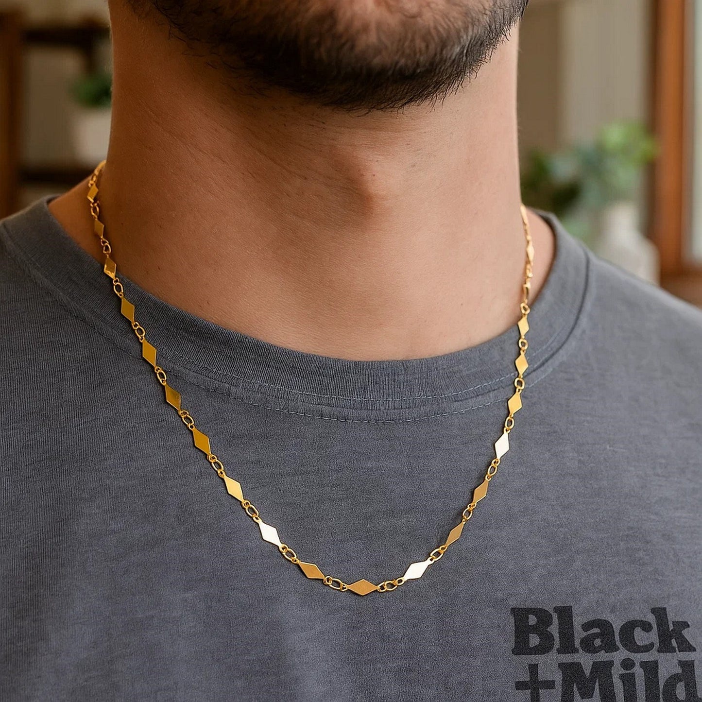 14K Yellow Gold Polished Diamond Motif Chain (3.00 mm)