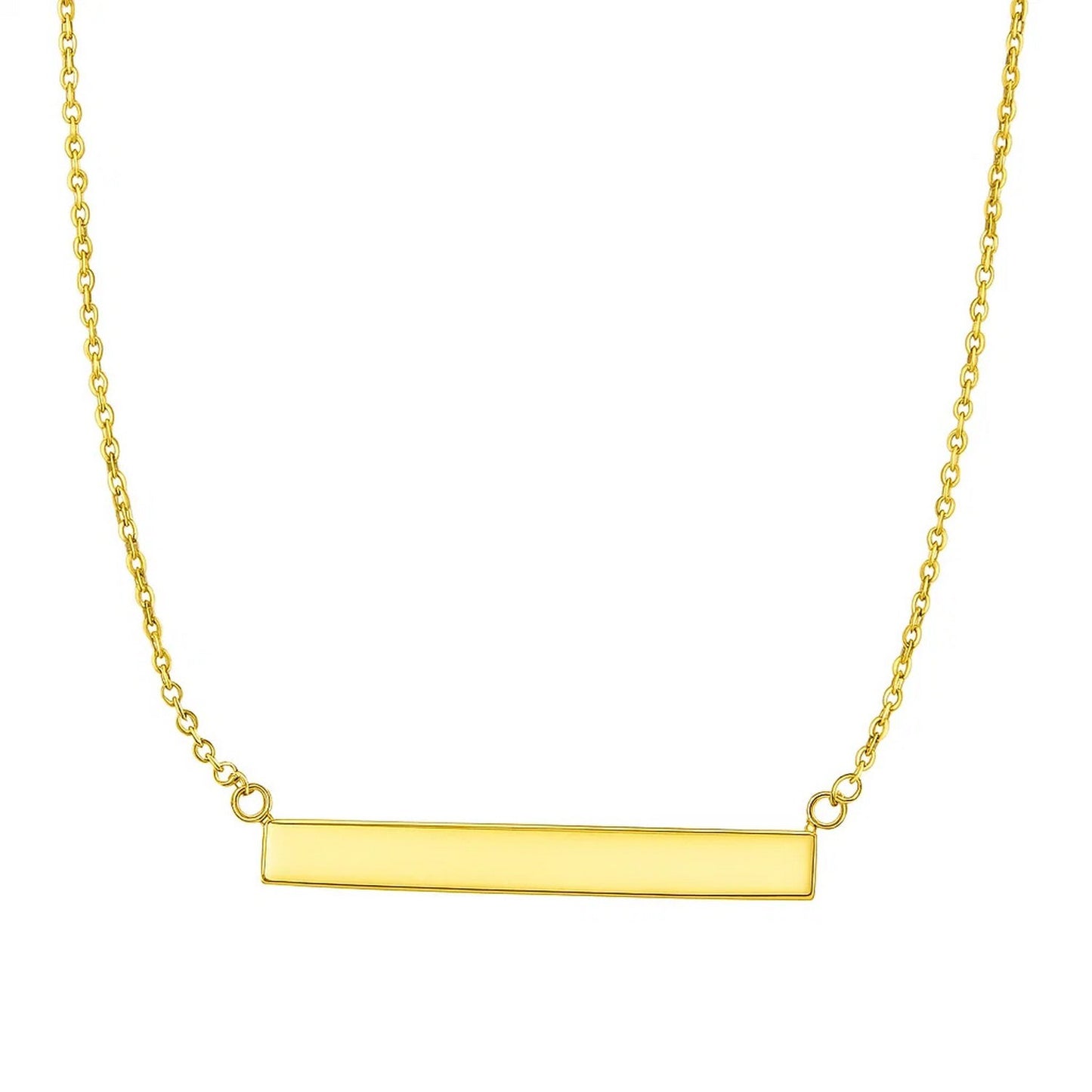 14k Yellow Gold Chain Necklace with a Shiny Flat Bar