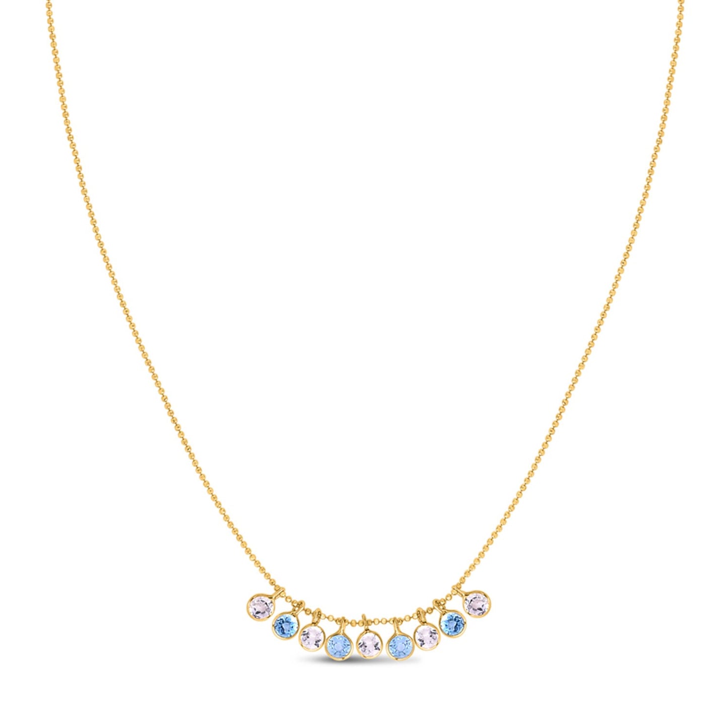 14K Yellow Gold Blue And White Topaz Dancing Drop Necklace