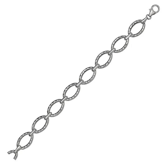 Textured Oval Link Bracelet in 14k White Gold (8.60 mm)