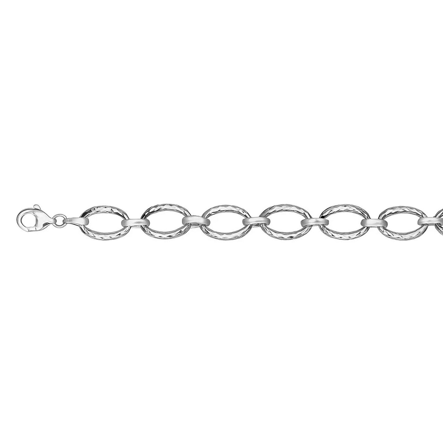 Textured Oval Link Bracelet in 14k White Gold (8.60 mm)