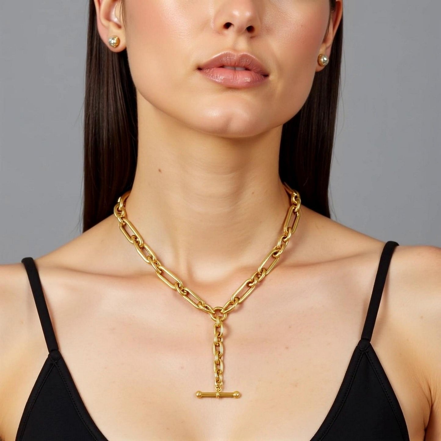 Toggle Necklace with Alternating Chain in 14K Yellow Gold