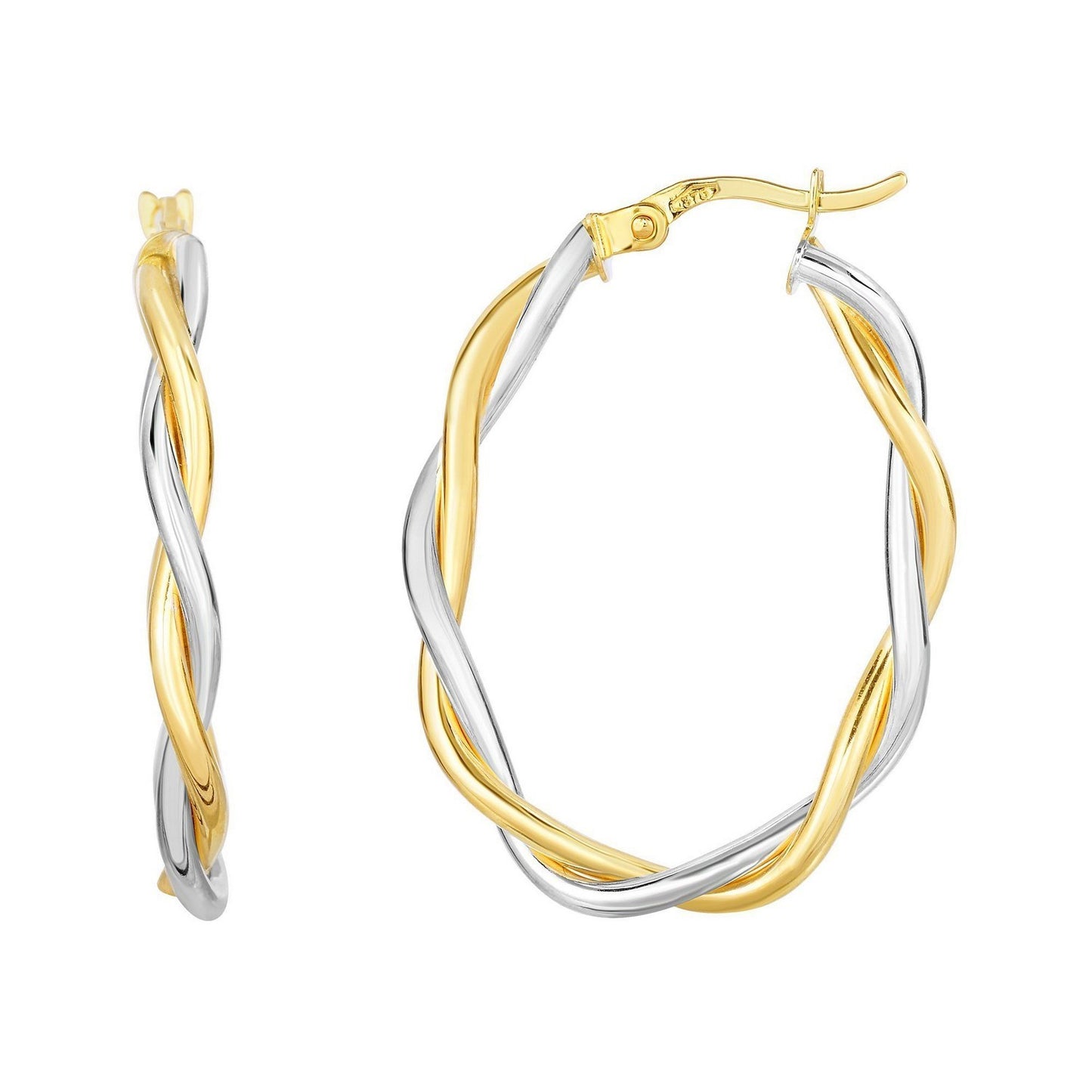 10K Two Tone Gold Oval Twist Hoop Earrings