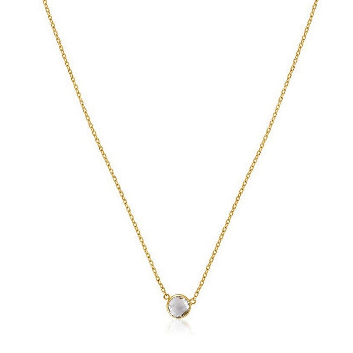 14k Yellow Gold 17 inch Necklace with Round White Topaz