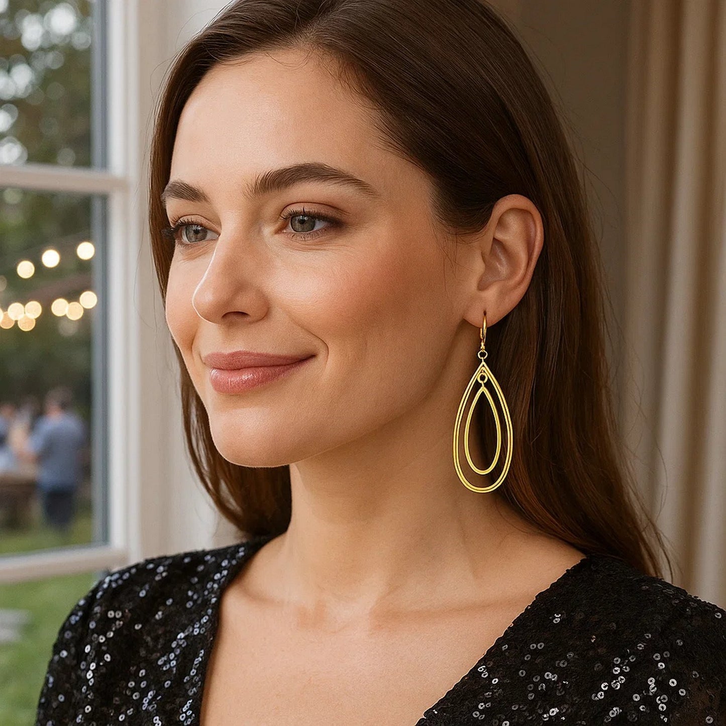 14k Yellow Gold Earrings with Teardrop Dangles