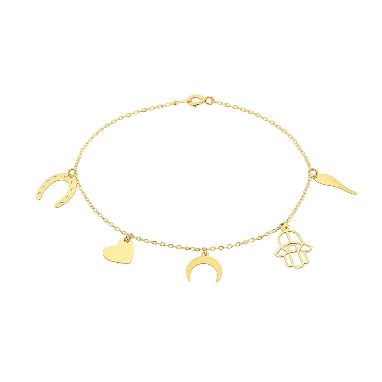 14k Yellow Gold 7 inch Bracelet with Polished Charms