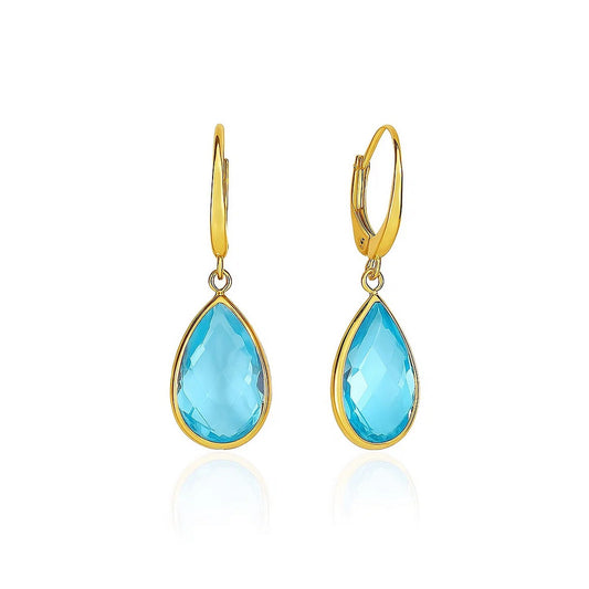 Drop Earrings with Pear-Shaped Blue Topaz Briolettes in 14k Yellow Gold
