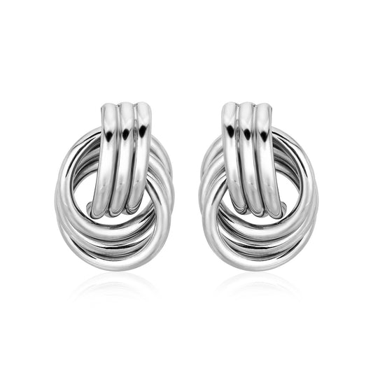 Polished Love Knot Earrings with Interlocking Rings in Sterling Silver(15mm)