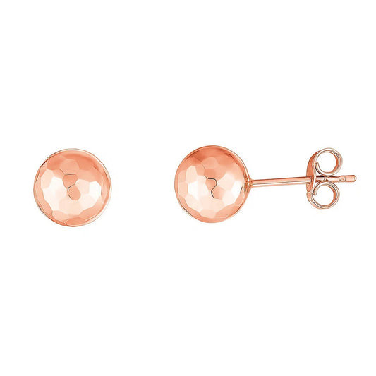 14k Rose Gold Ball Earrings with Faceted Texture(7mm)