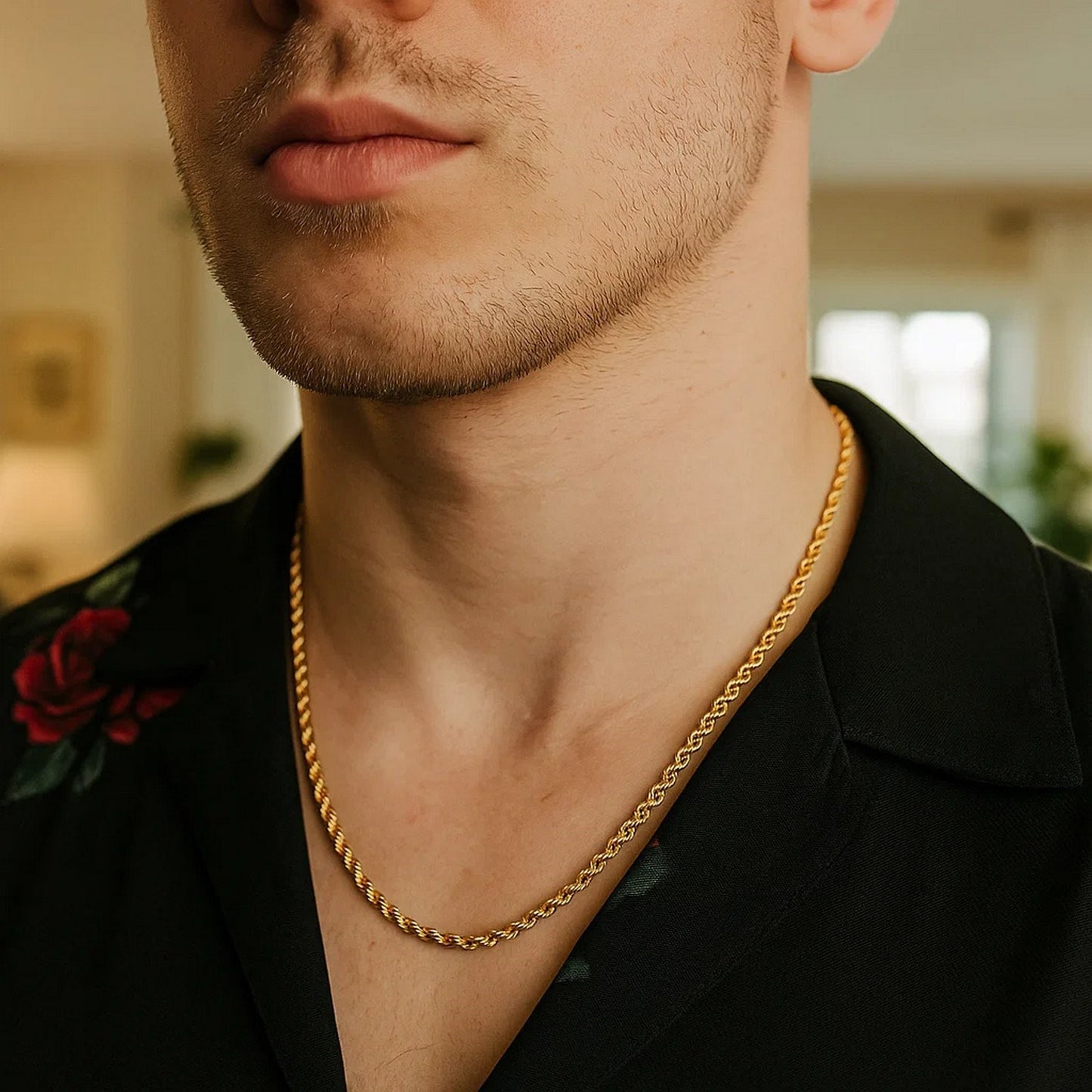 14K Yellow Gold Hollow Diamond Cut Rope Chain (3.2 mm)