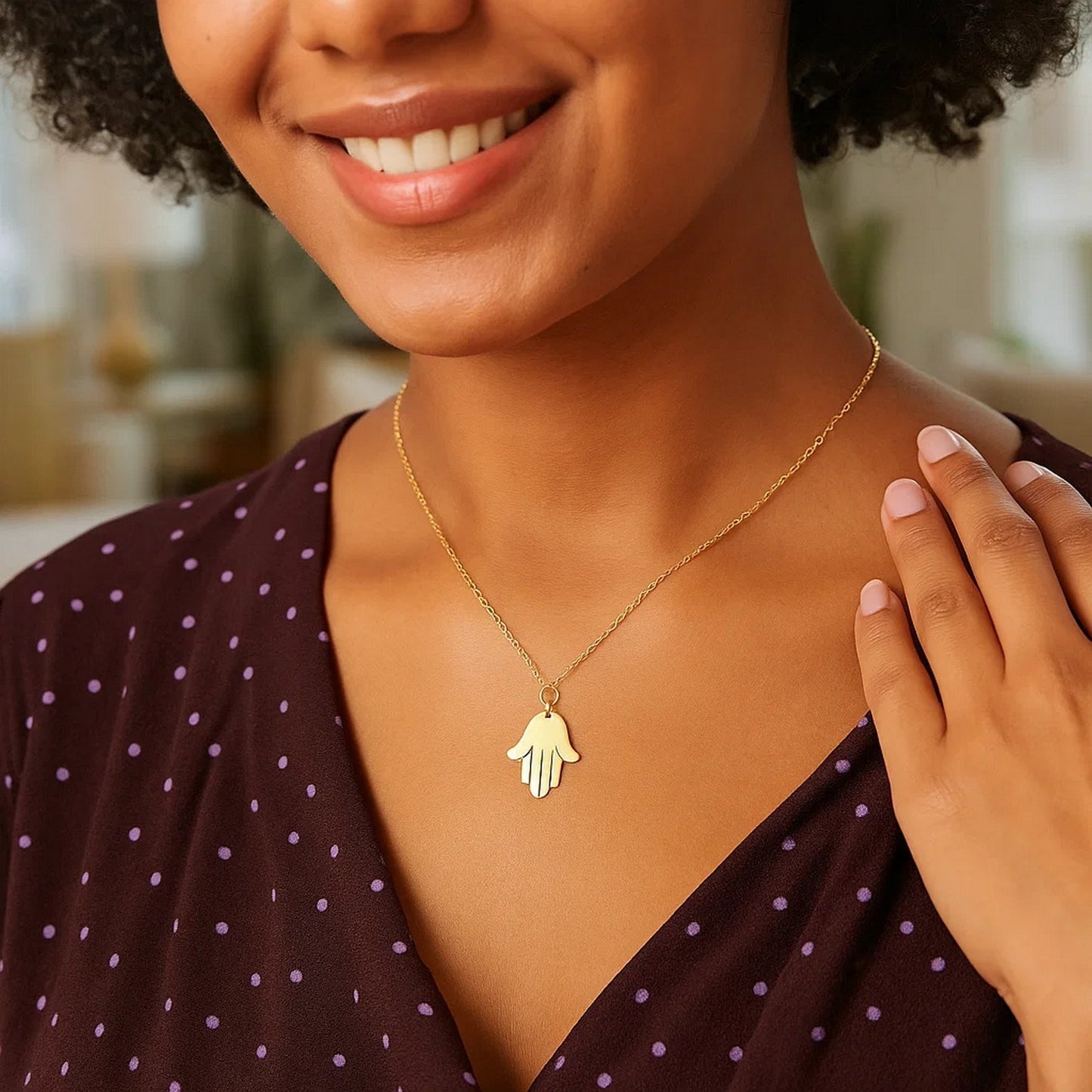 14K Yellow Gold Hand of Hamsa Necklace