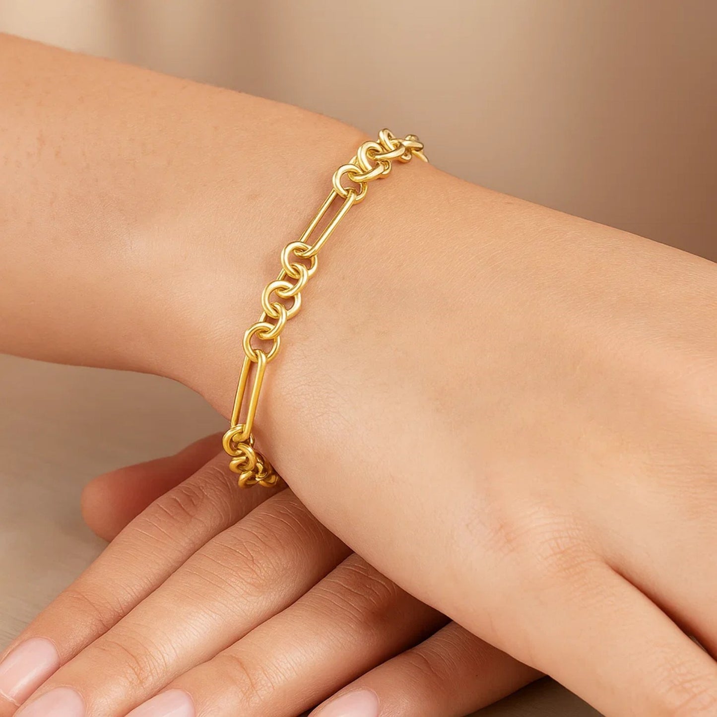 14K Yellow Gold Five And One Paperclip Link Chain Bracelet