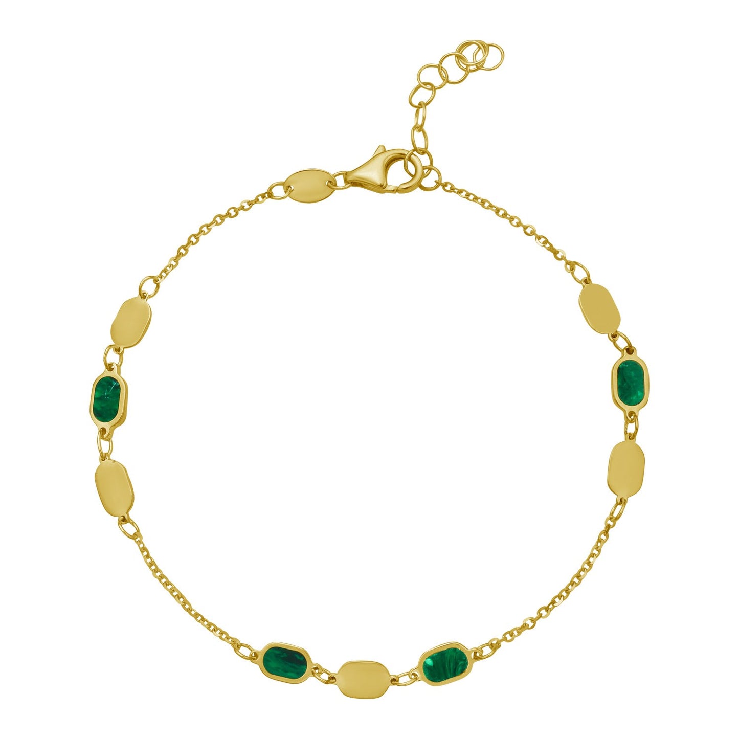 14K Yellow Gold Hexagon Malachite Inlay Links Bracelet