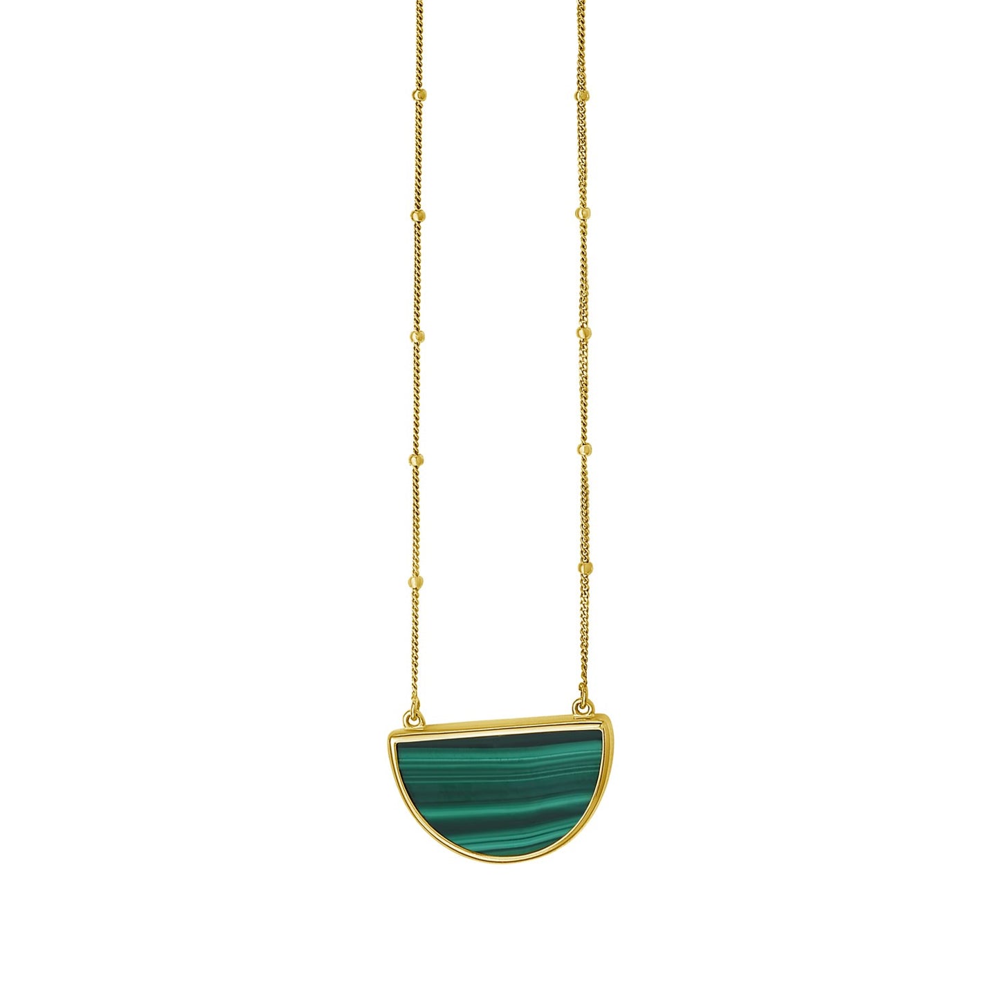 Malachite Geometric Half Moon Necklace in 14K Yellow Gold