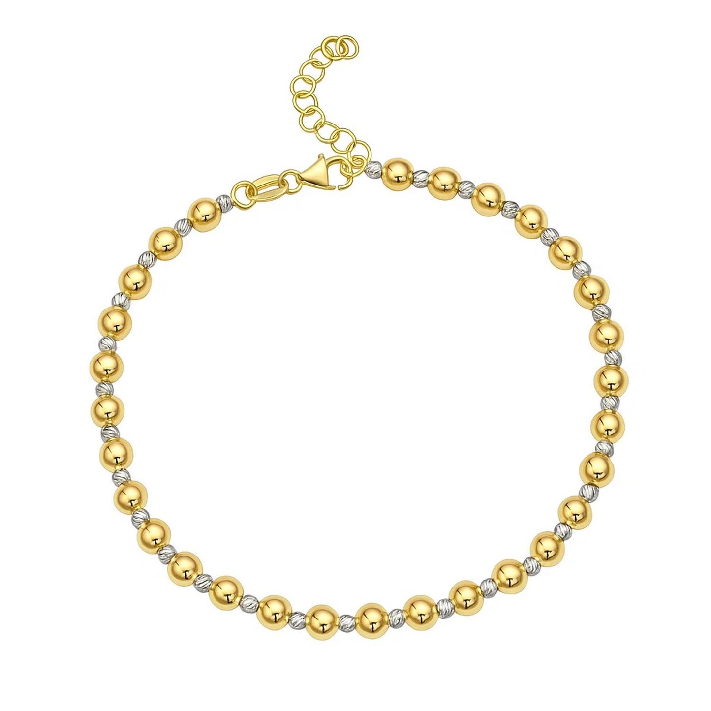 14k Two Tone Gold Polished Diamond Cut Bead Bracelet (4.00 mm)