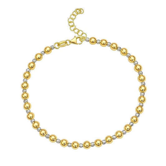 14k Two Tone Gold Polished Diamond Cut Bead Bracelet (4.00 mm)