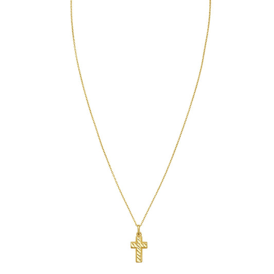 14K Yellow Gold Diamond Cut Cross Necklace