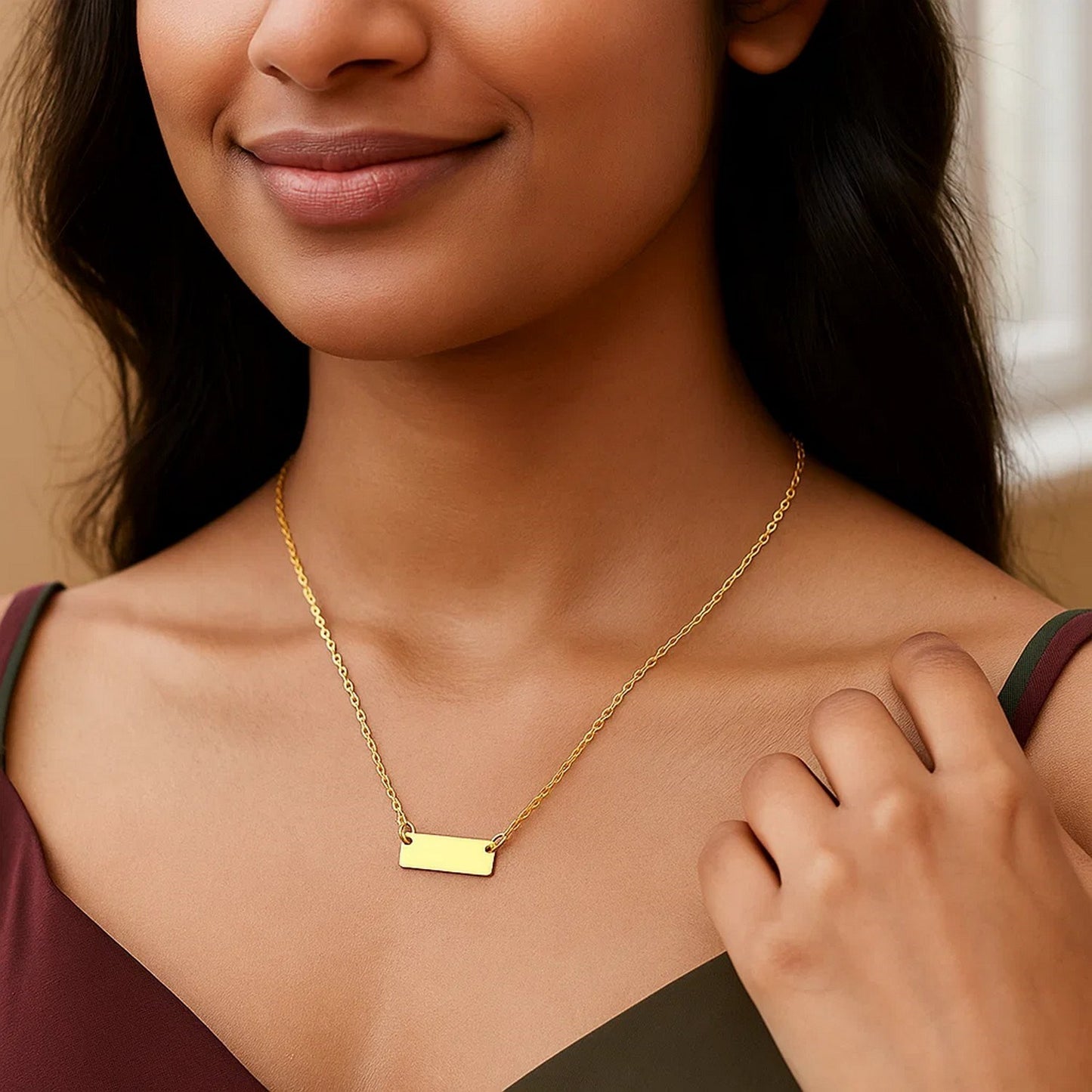 14k Yellow Gold Polished Mini Bar Necklace