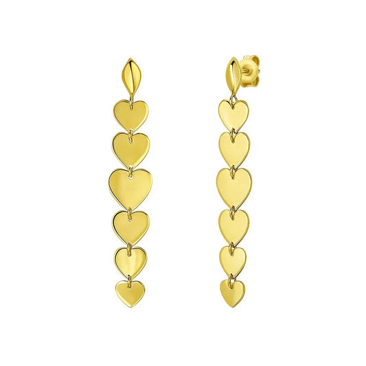 14K Yellow Gold Heart Drop Earrings
