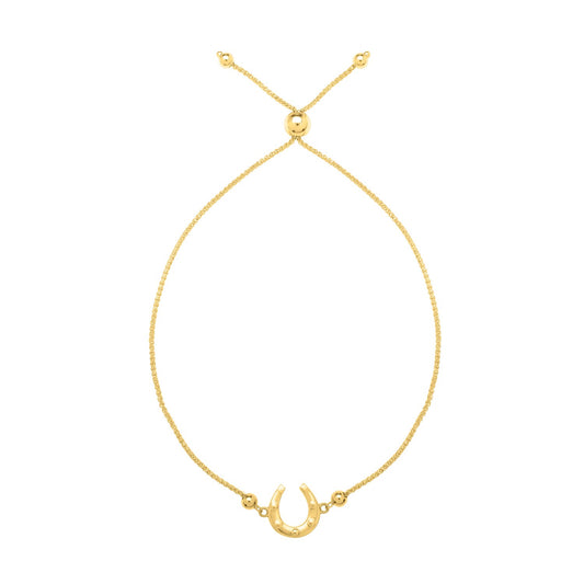 Adjustable Horseshoe Draw String Bracelet in 14K Yellow Gold