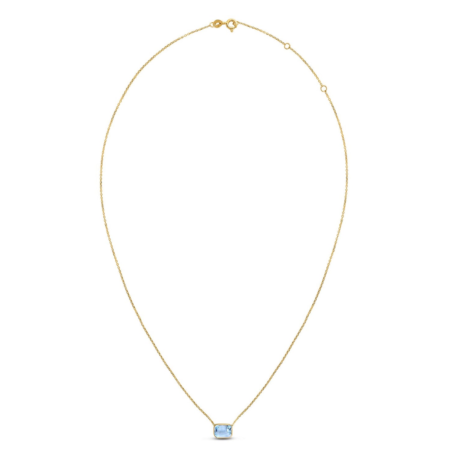 14K Yellow Gold Emerald Cut Blue Topaz Necklace