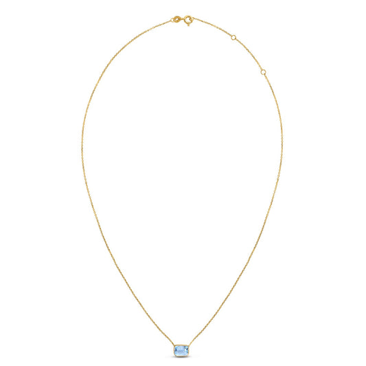 14K Yellow Gold Emerald Cut Blue Topaz Necklace