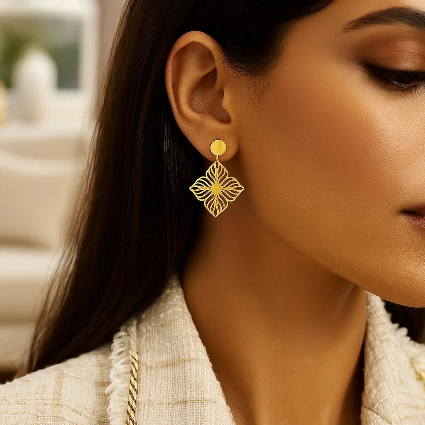 14K Yellow Gold High Polish Flower Cutout Earrings