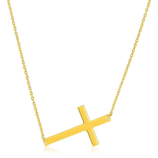 14k Yellow Gold Plain Cross Motif Necklace