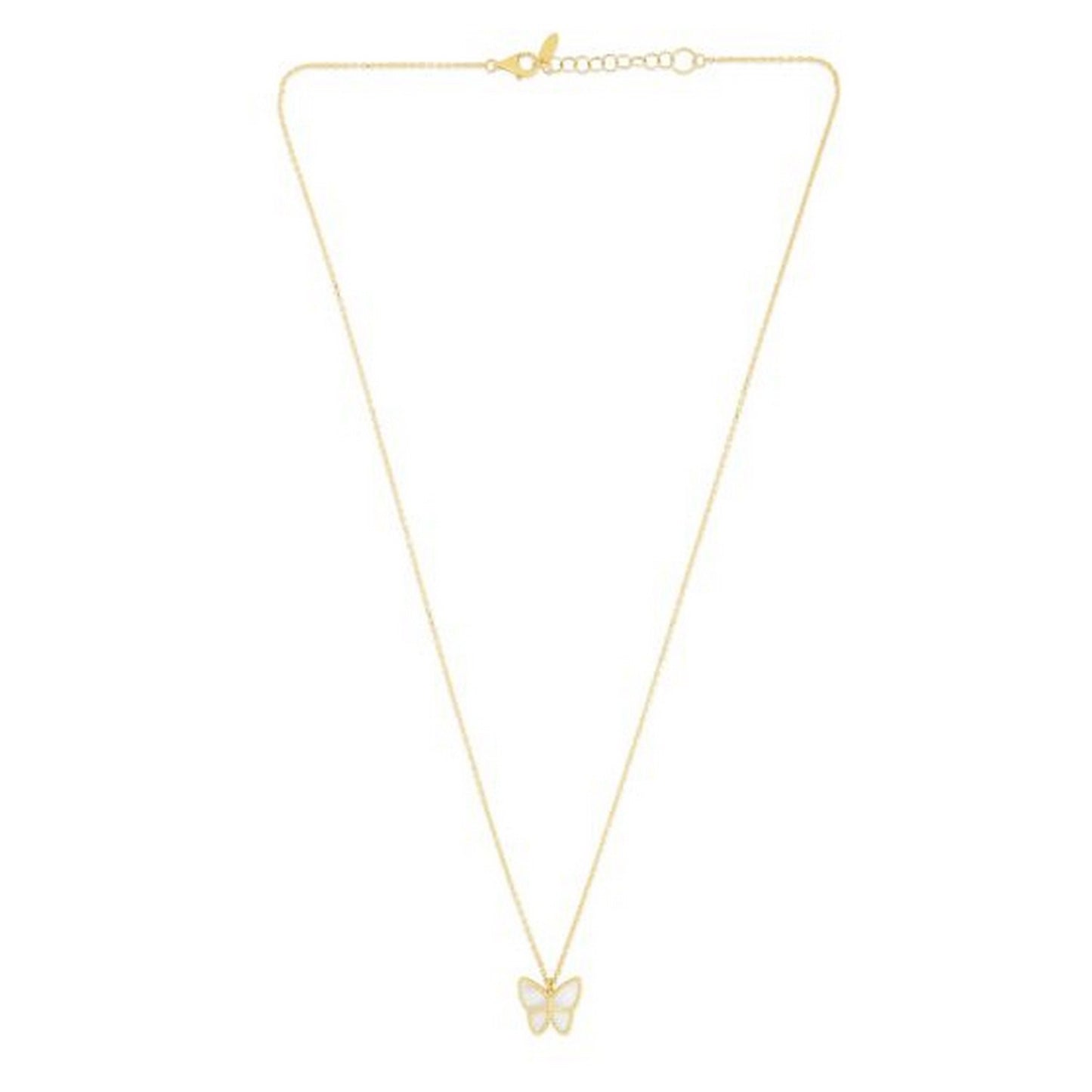 14k Yellow Gold High Polish Butterfly Peral Paste Necklace