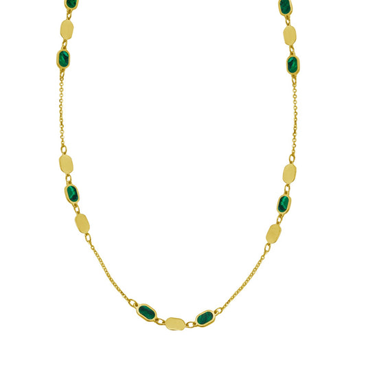 14K Yellow Gold Hexagon Malachite Inlay Links Necklace